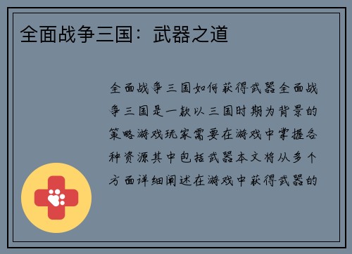 全面战争三国：武器之道